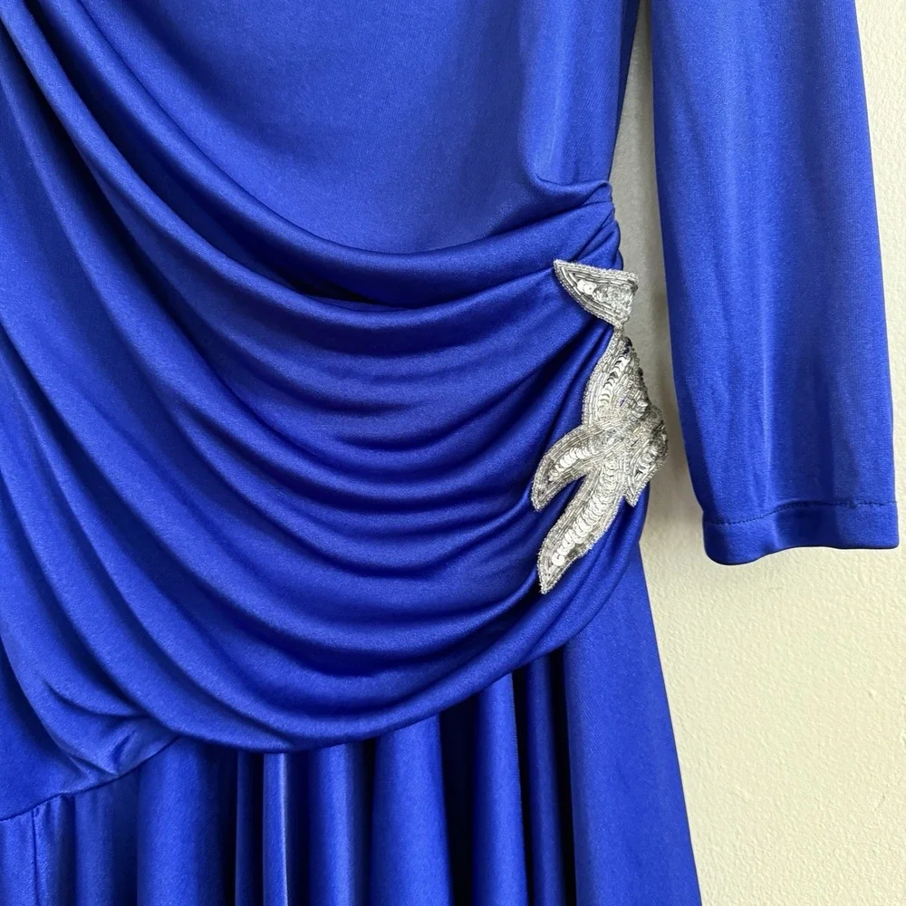 Vintage 80's Women Abby Kent Cocktail Dress Ruched Blue Size 8 Sequins Sequins‎